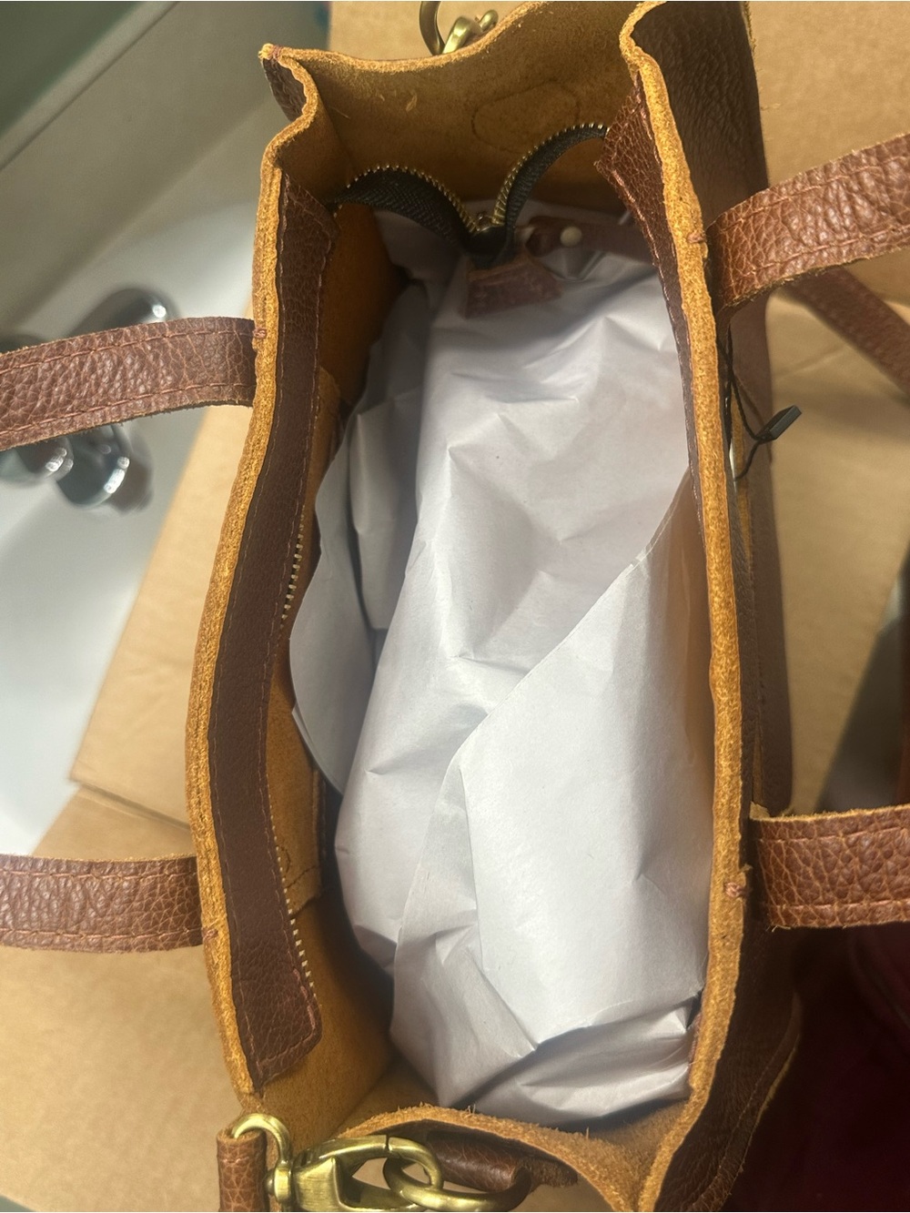 Portland Leather Lola crossbody tote. Color is Ashville - Picture 3 of 3